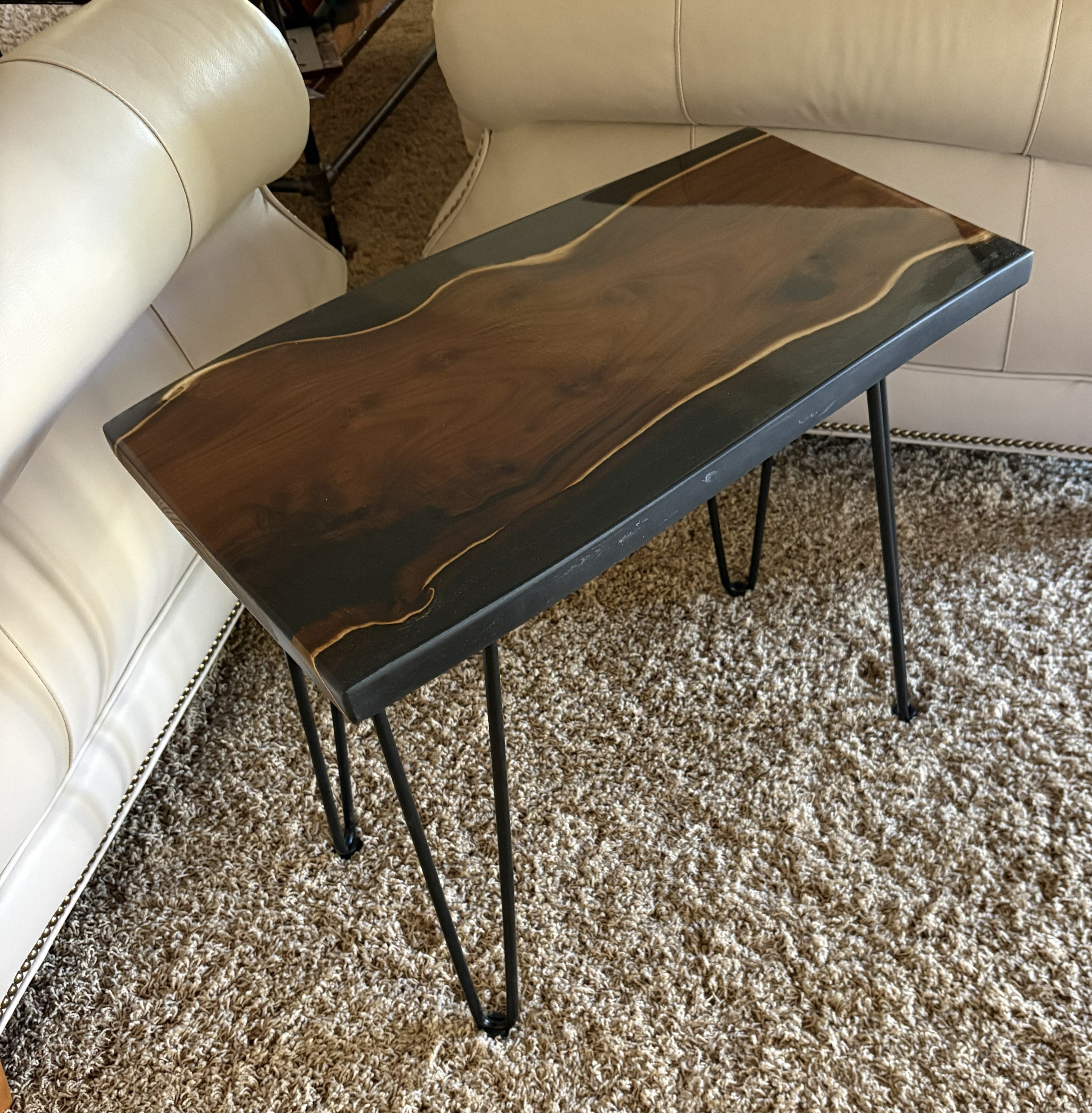 Live Edge Russian Olive Table: Elegant Black Epoxy Resin