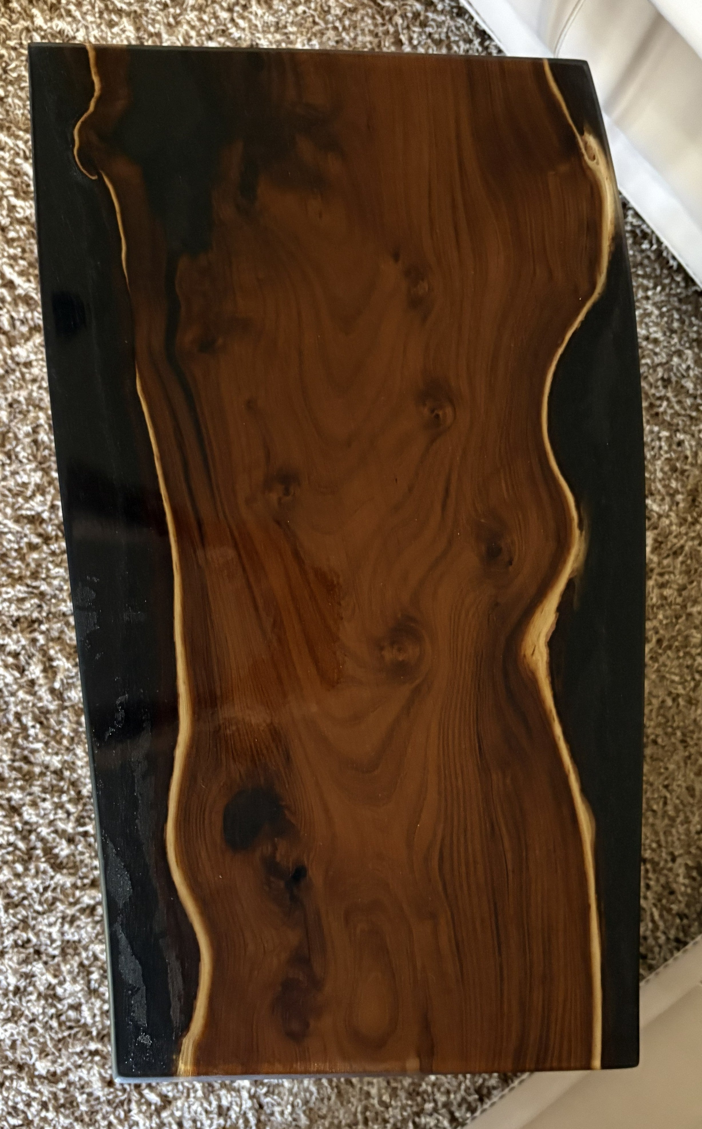 Live Edge Russian Olive Table: Elegant Black Epoxy Resin