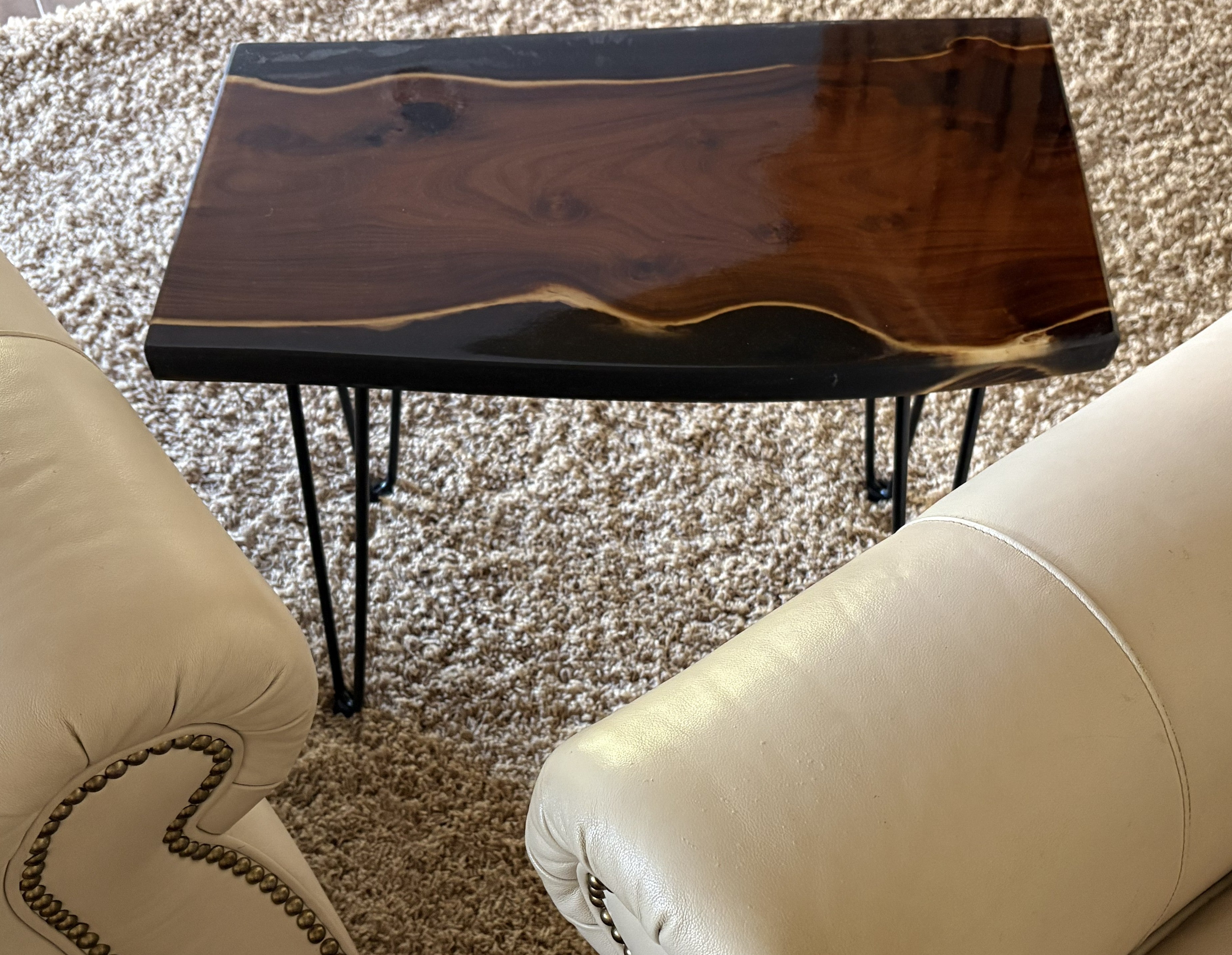 Live Edge Russian Olive Table: Elegant Black Epoxy Resin