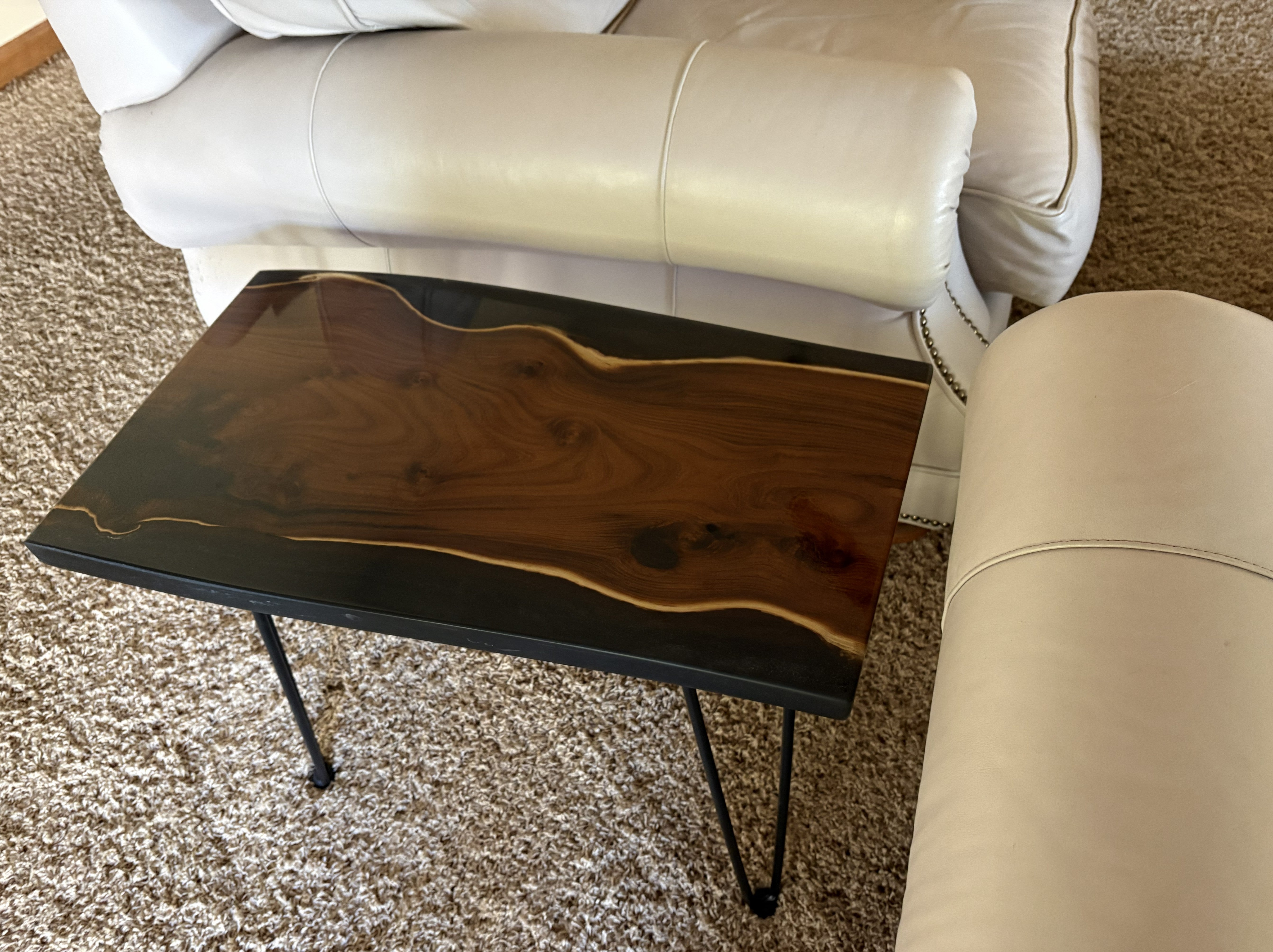 Live Edge Russian Olive Table: Elegant Black Epoxy Resin