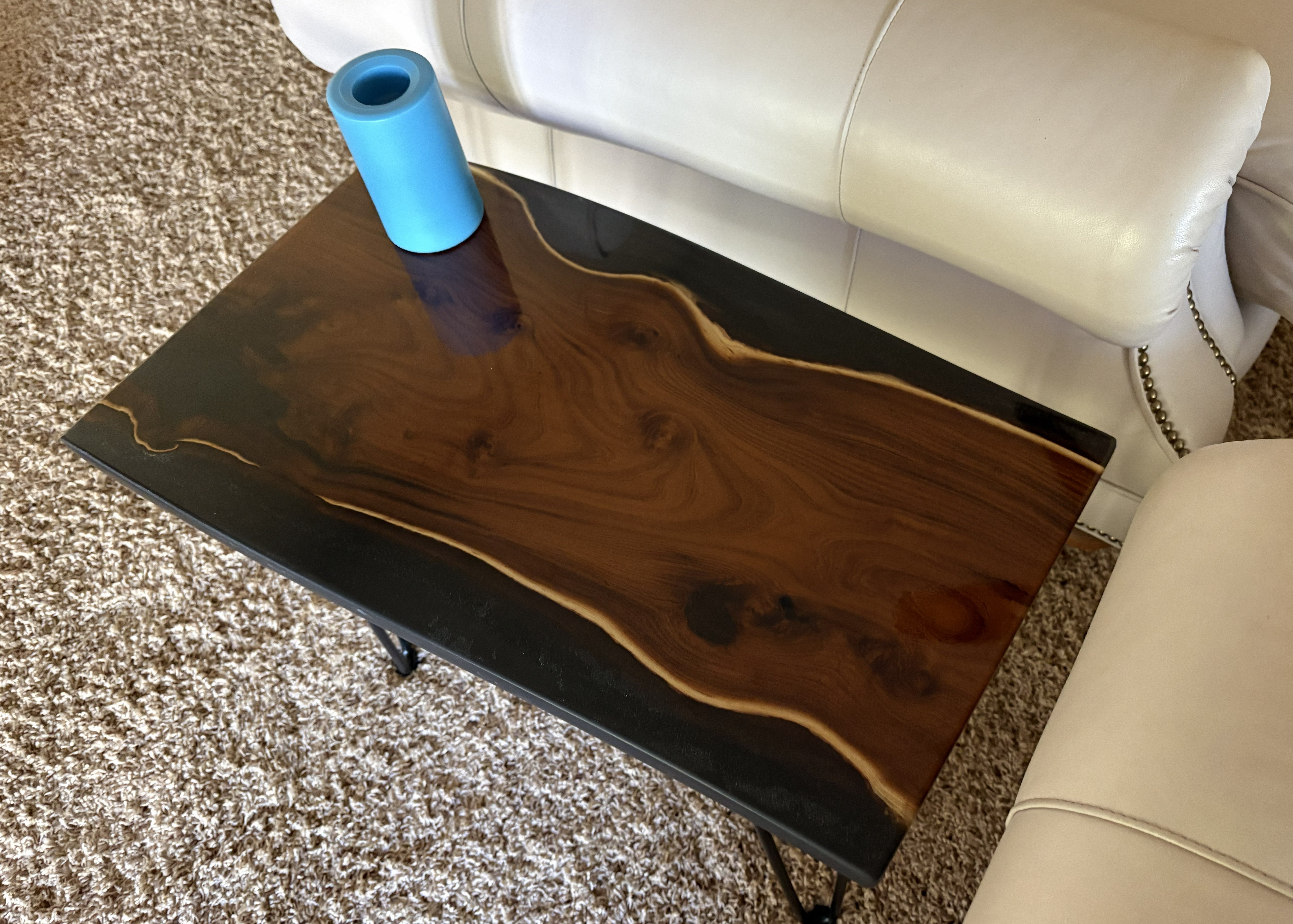 Live Edge Russian Olive Table: Elegant Black Epoxy Resin