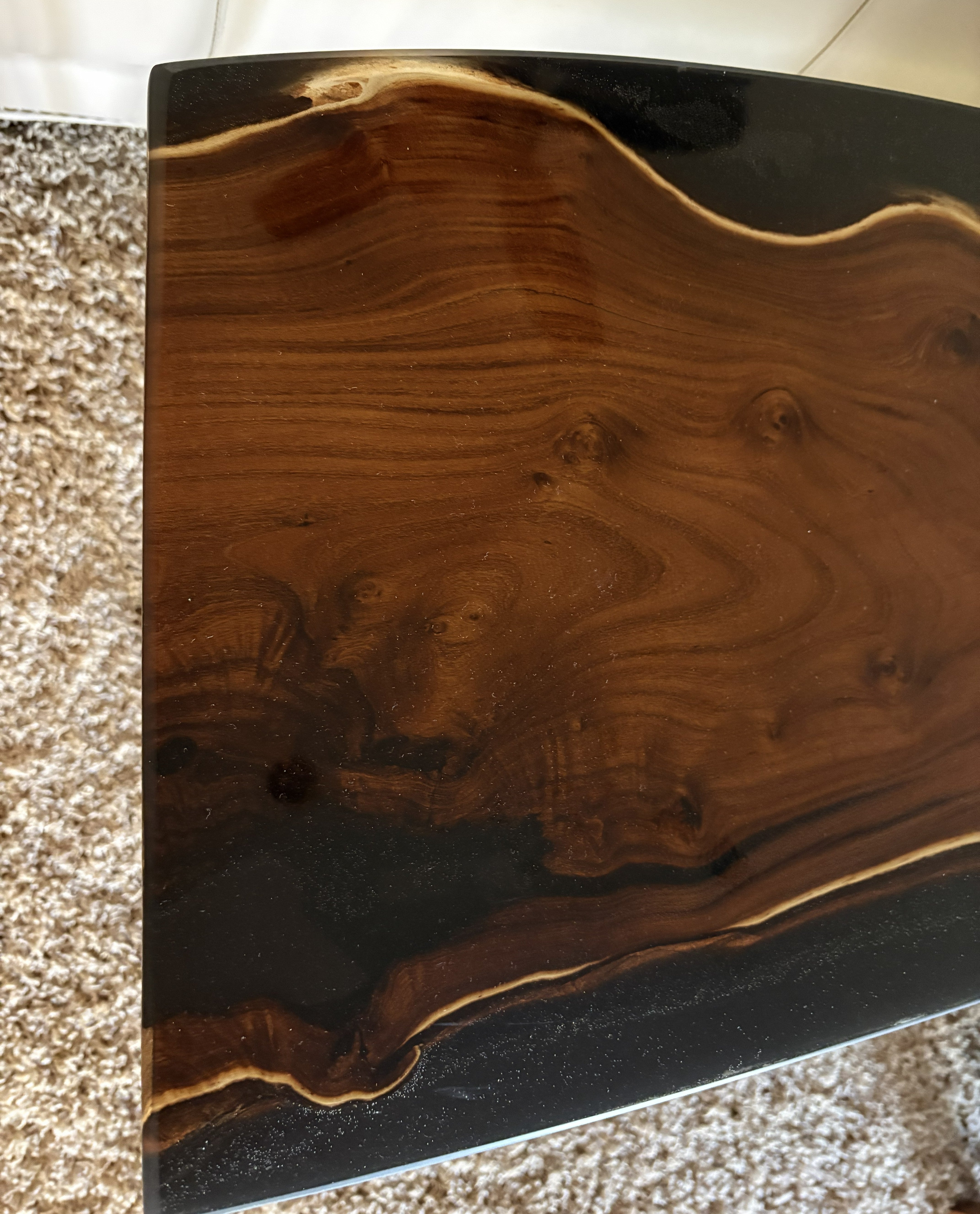Live Edge Russian Olive Table: Elegant Black Epoxy Resin