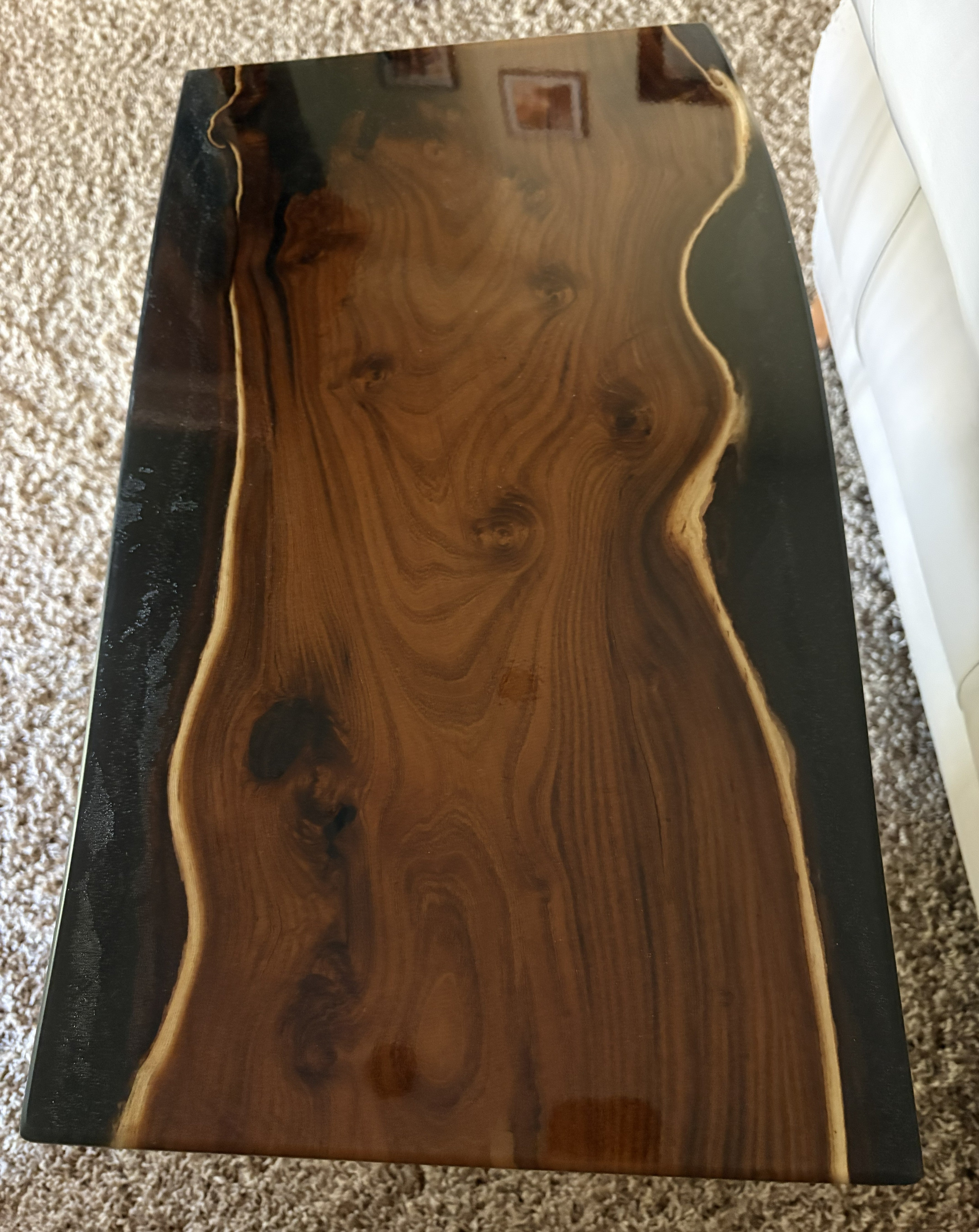 Live Edge Russian Olive Table: Elegant Black Epoxy Resin