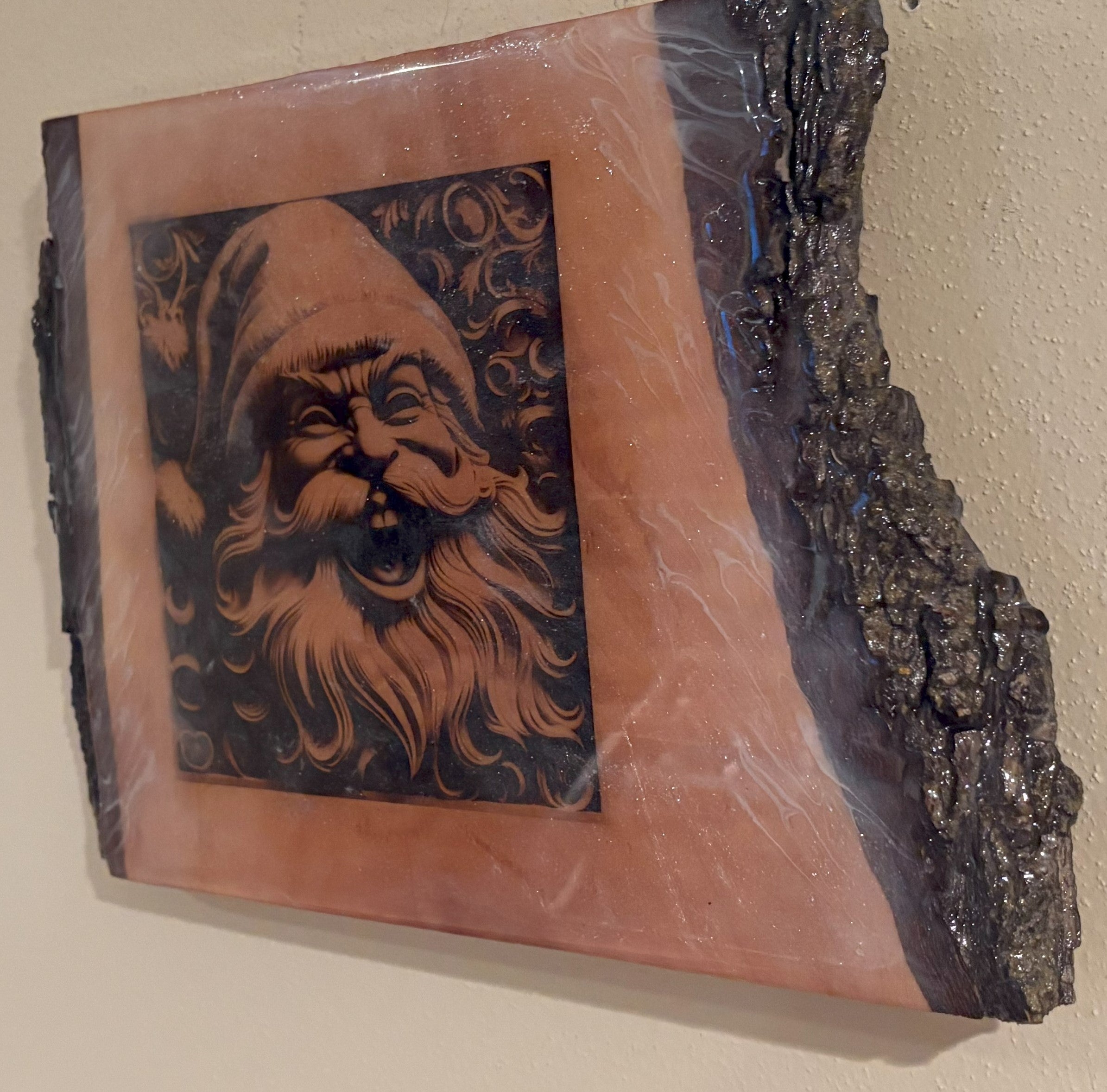 Live Edge Santa | Engraved Santa with Winter Scene | Engraved Wood Santa Wall Art