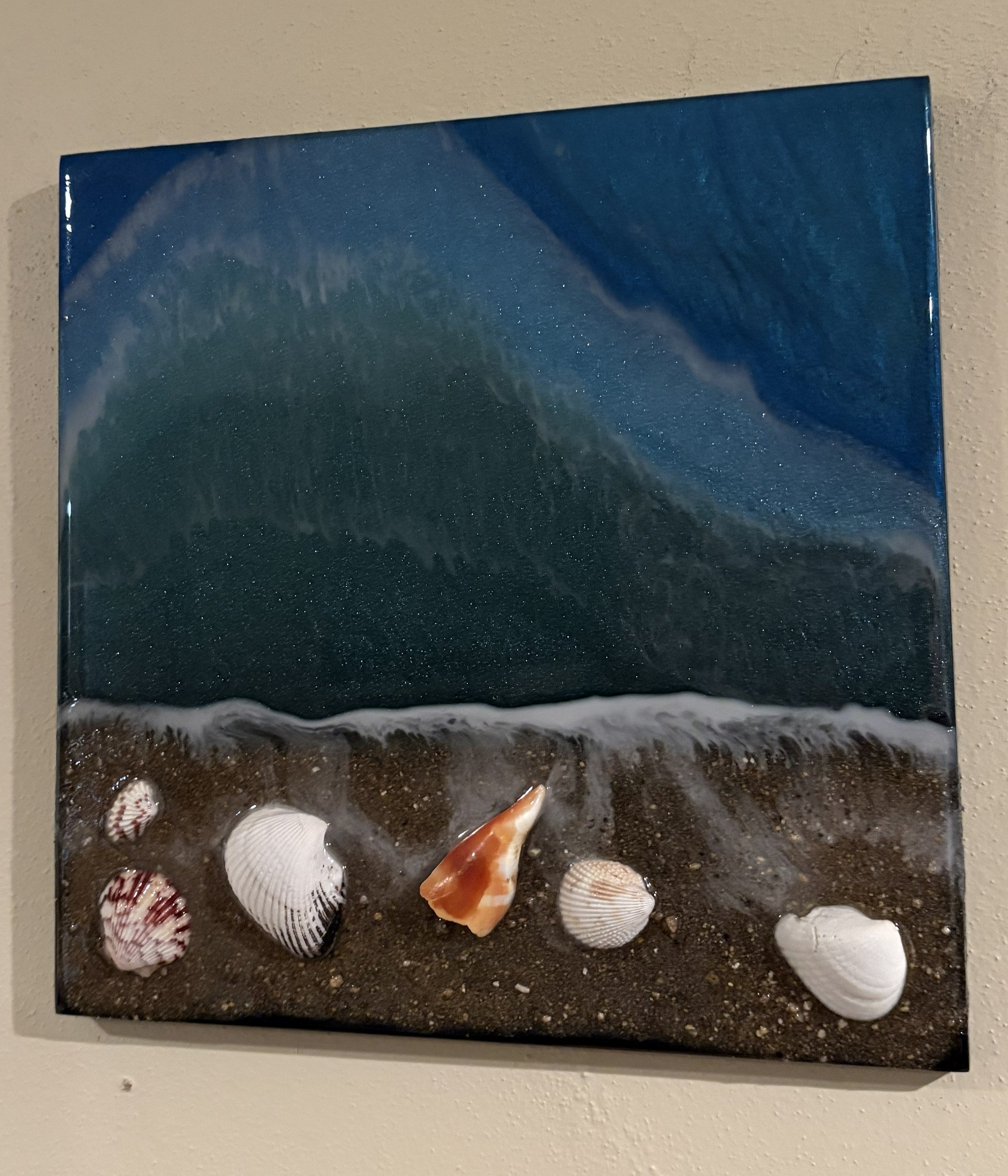Seashell Epoxy Wall Art with Water and Waves
