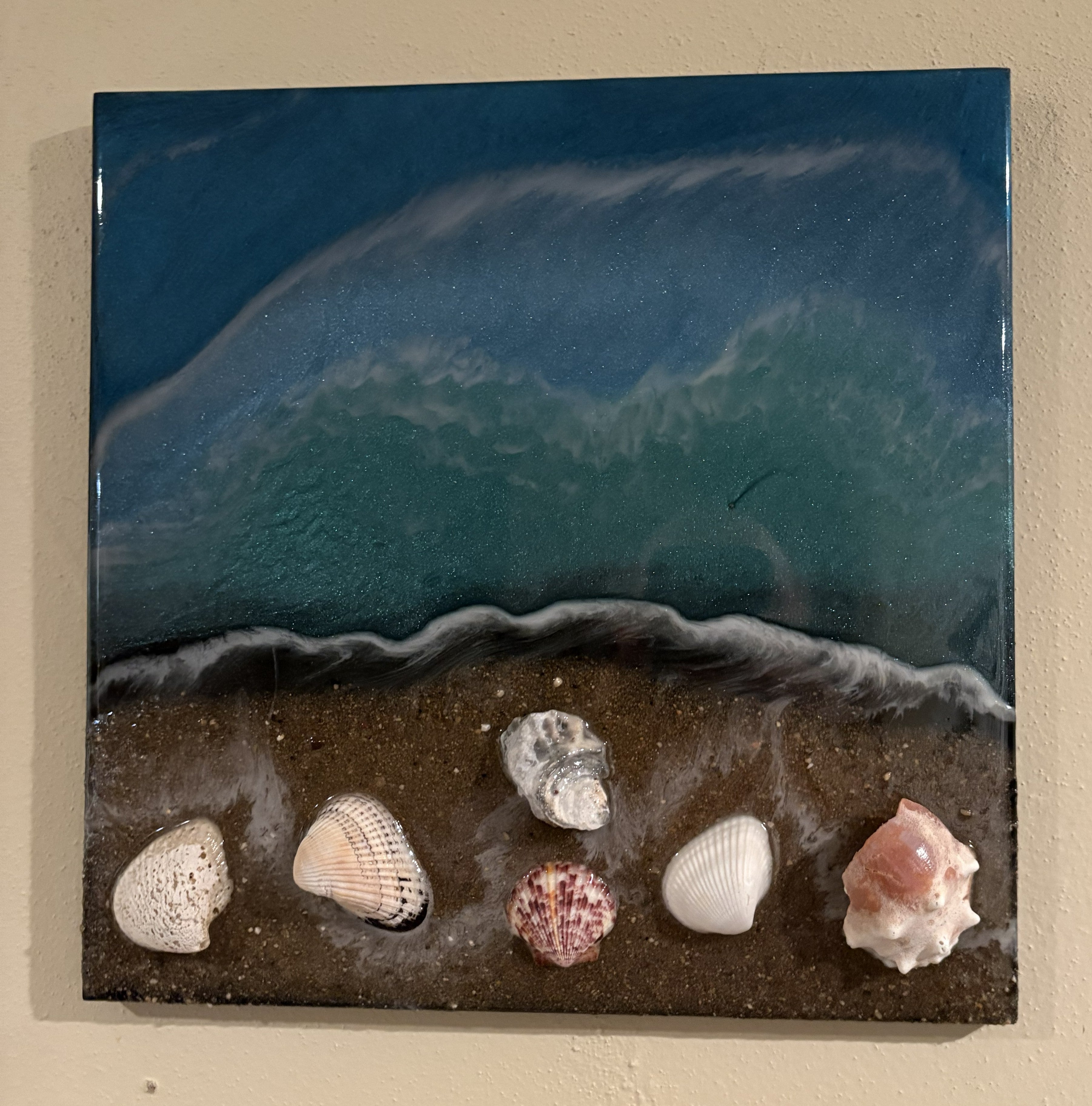 Seashell Epoxy Wall Art with Water and Waves
