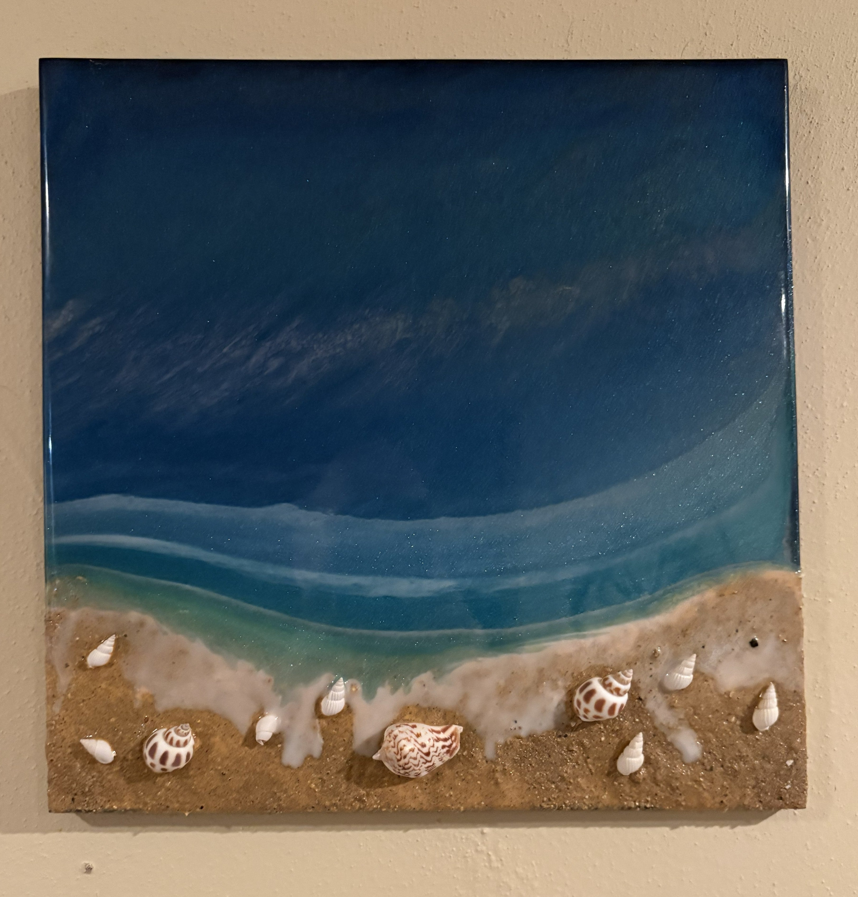 Seashell Epoxy Wall Art with Water and Waves