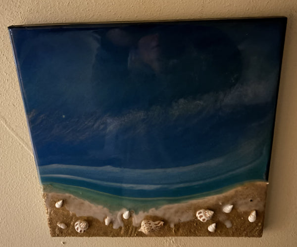 Seashell Epoxy Wall Art with Water and Waves