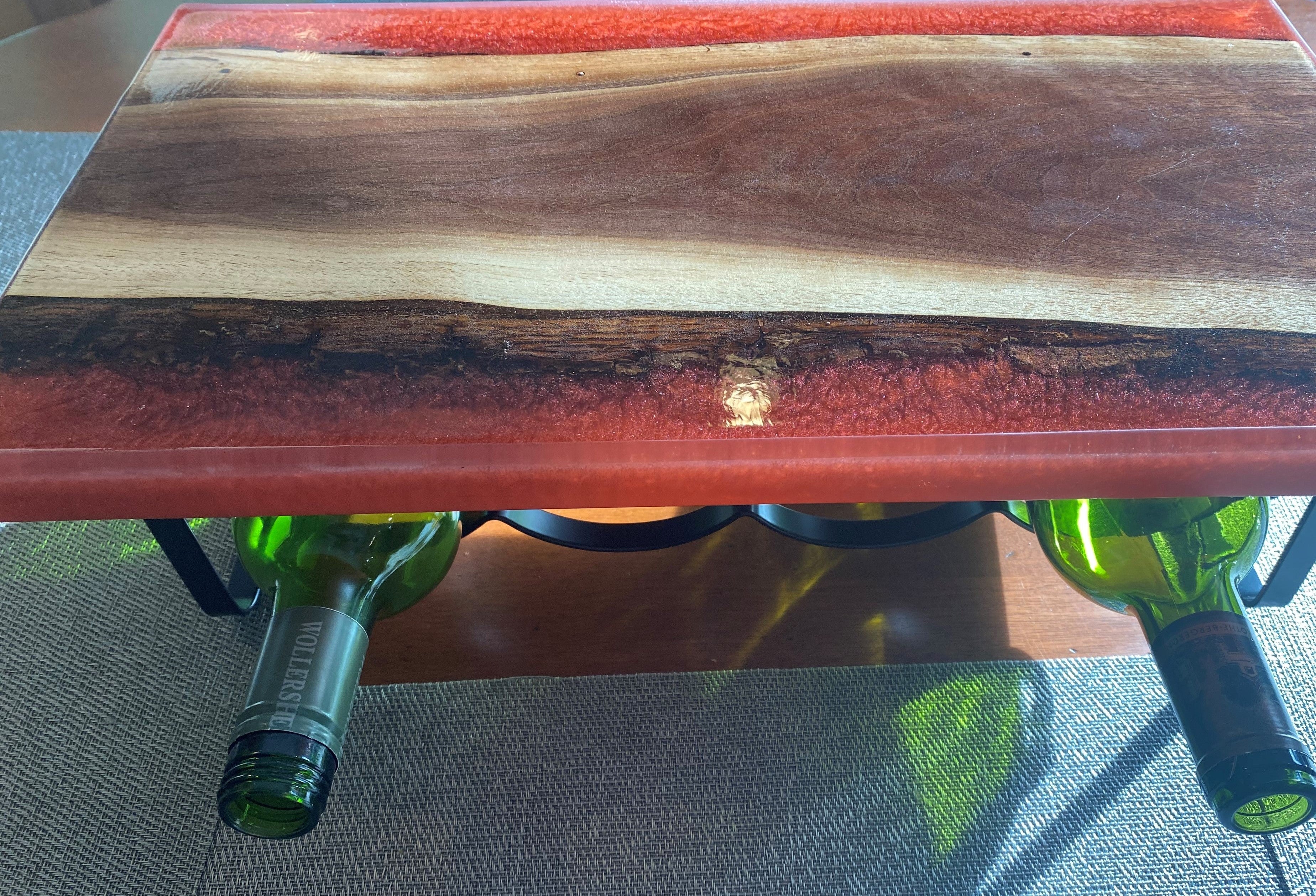 Wine Rack Scene Live Edge Tabletop Four Bottle Wine Rack | Water Scene | River Table W ...