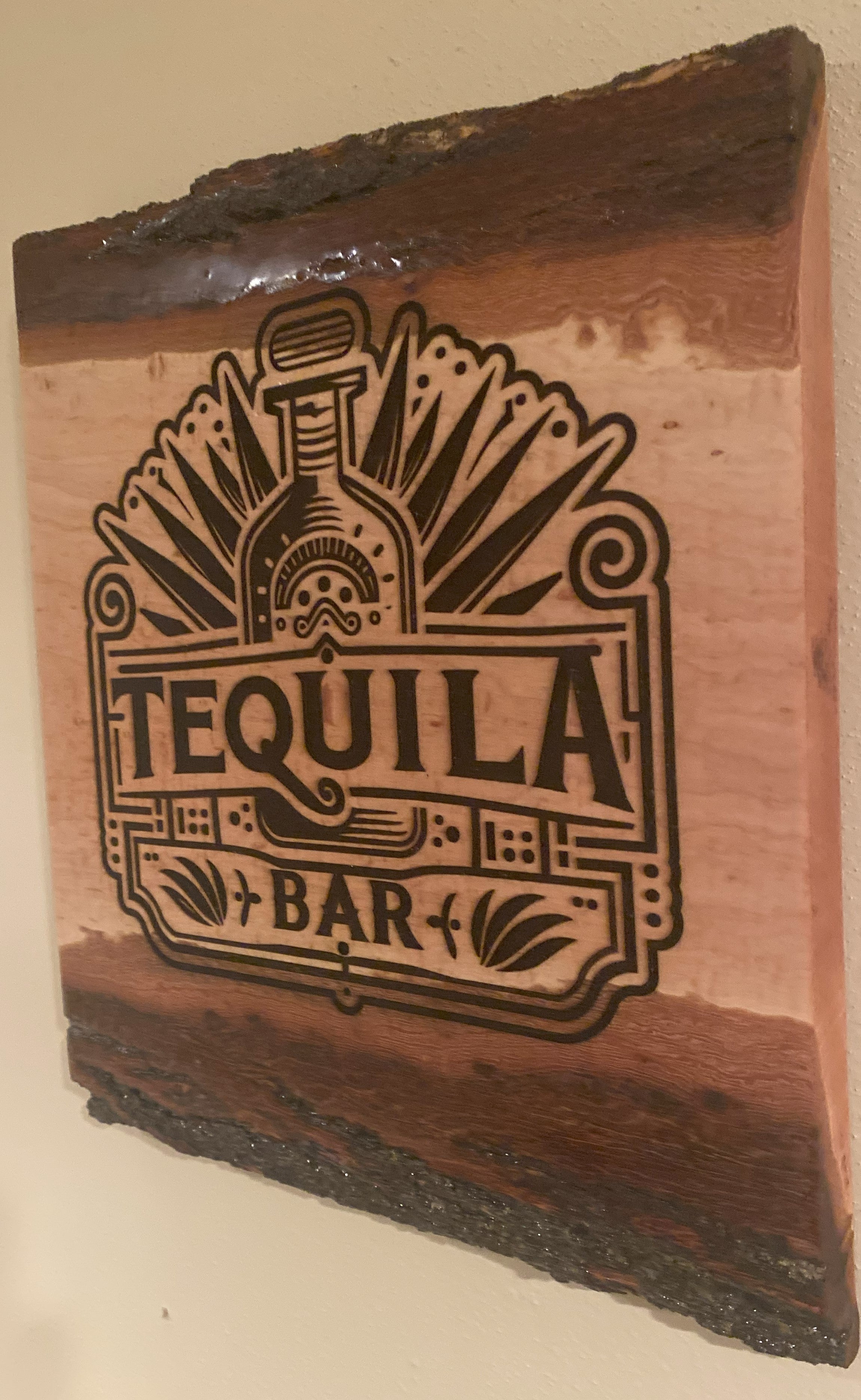 Tequila Bar | Engraved Tequila Live Edge | Tequila Wall Art