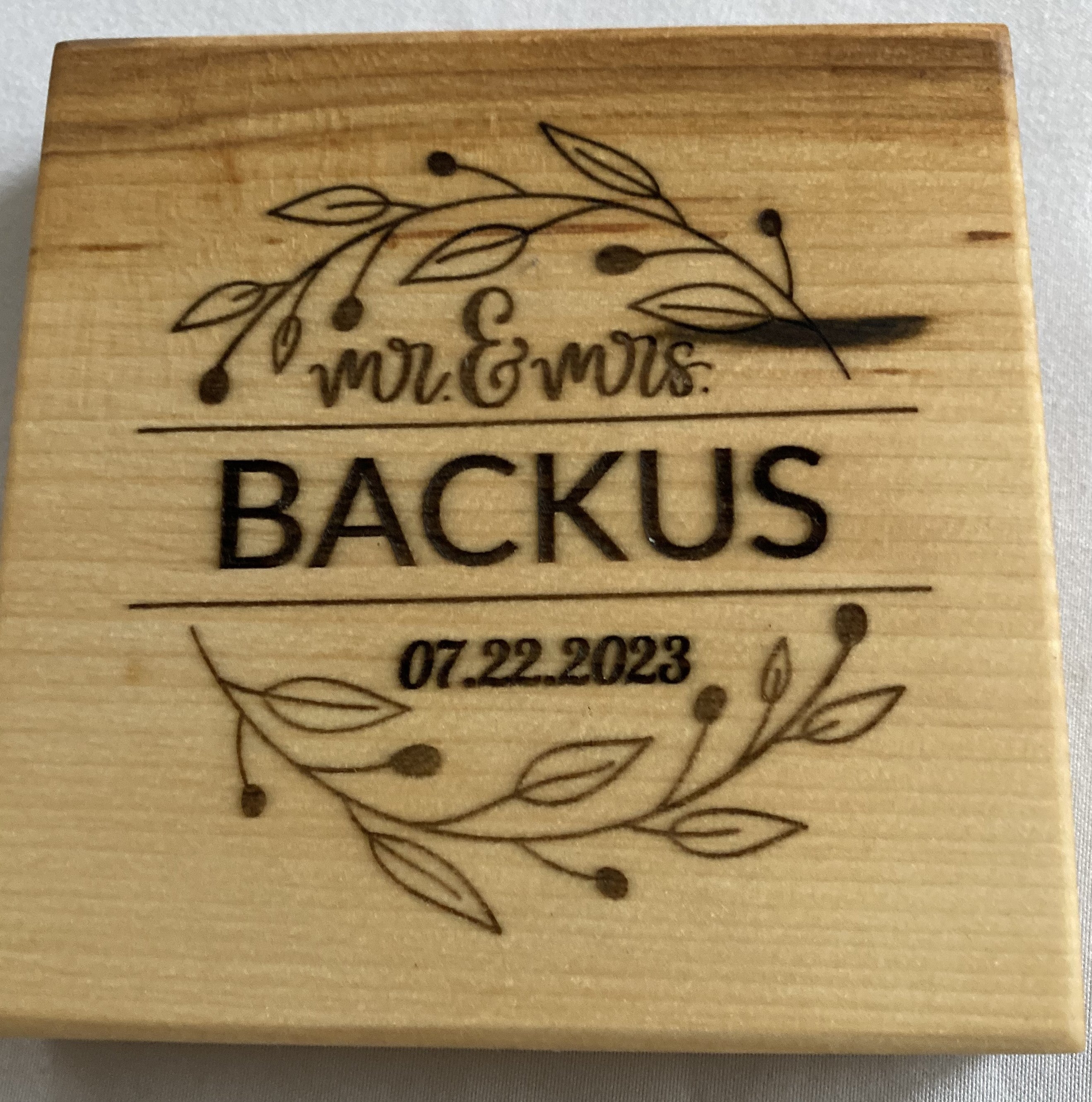 Custom 4" x 4" Wedding Wood Coasters - Use Your Wedding Information