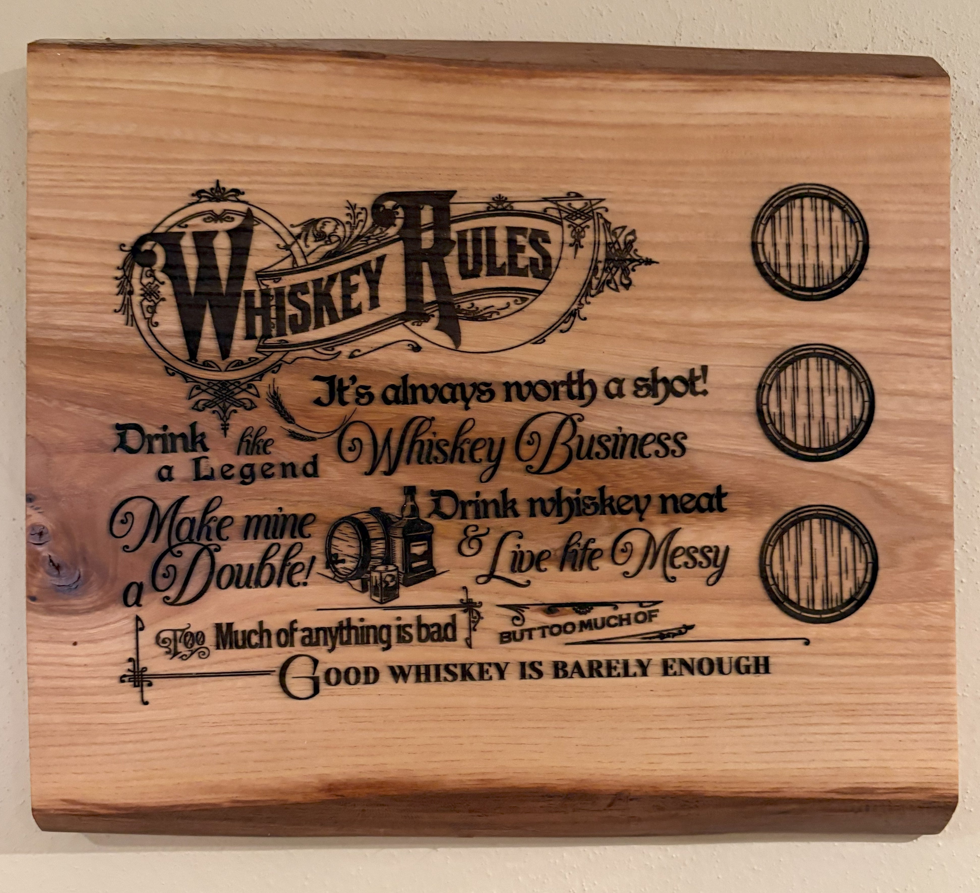 Whiskey Rules | Engraved Whiskey Live Edge | Live Edge Whiskey Wall Art