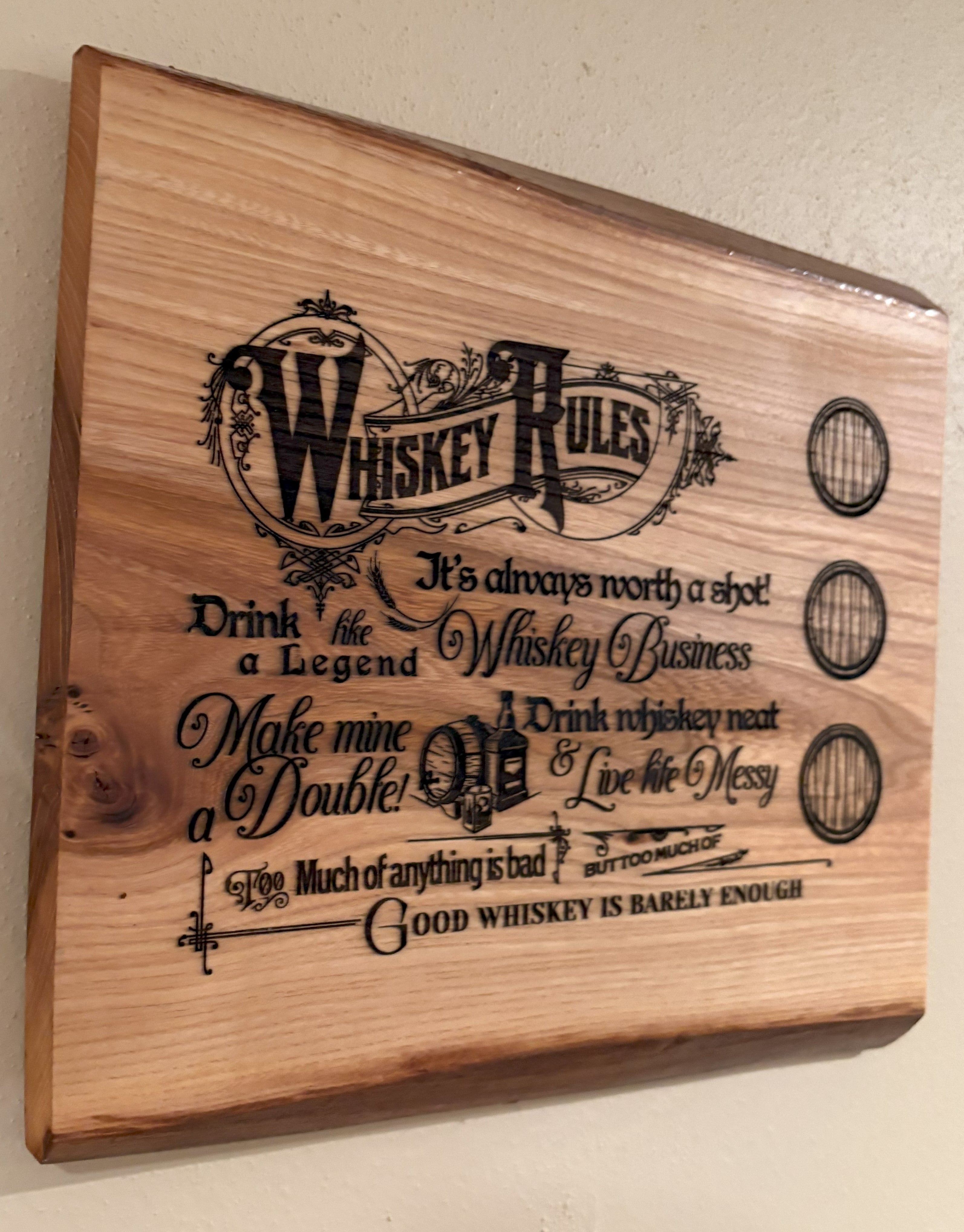 Whiskey Rules | Engraved Whiskey Live Edge | Live Edge Whiskey Wall Art