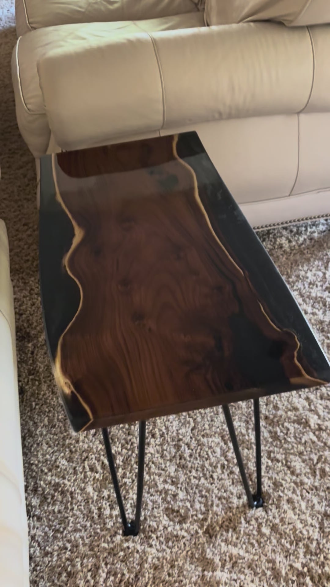 Live Edge Russian Olive Table: Elegant Black Epoxy Resin
