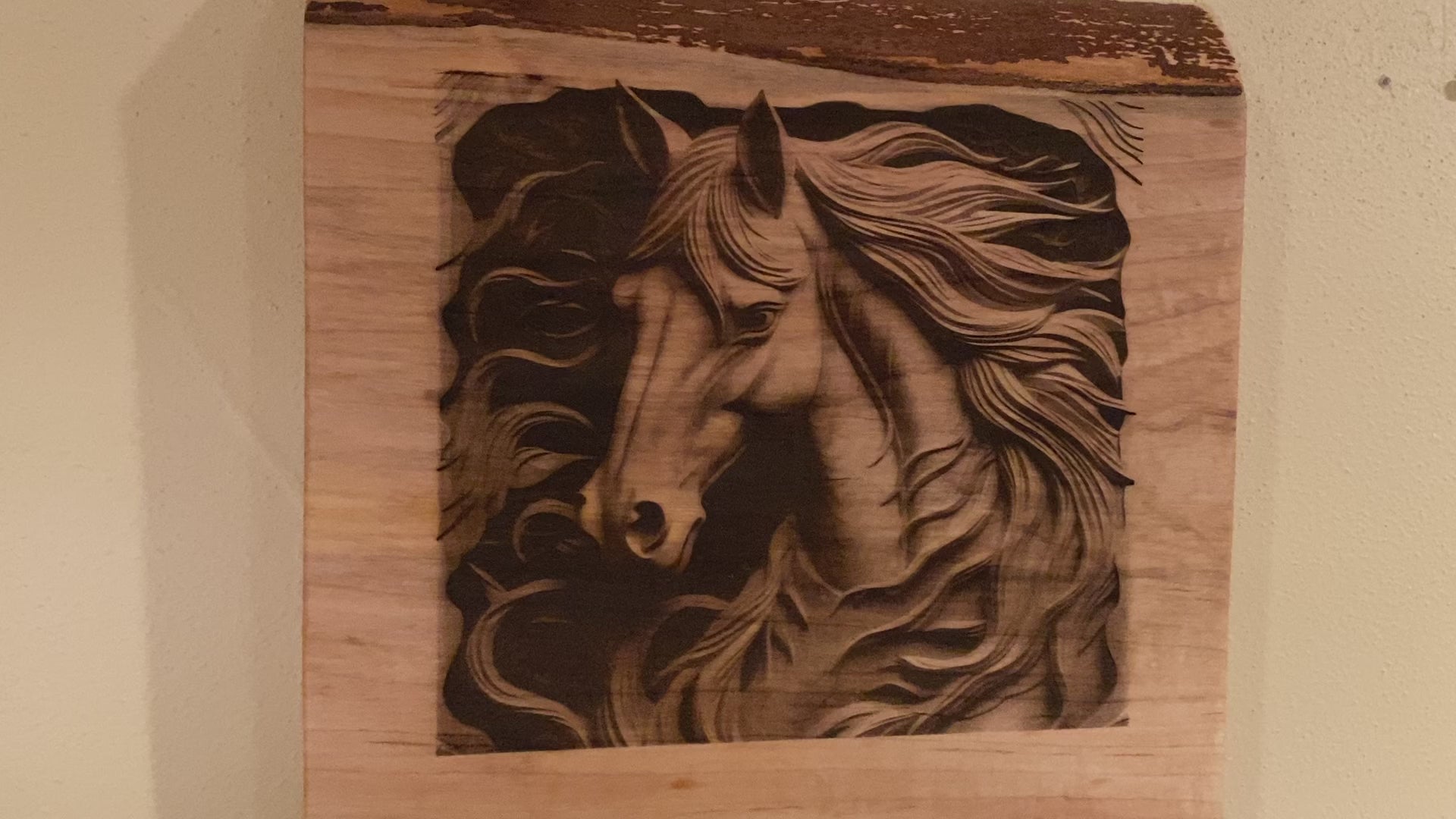 Live Edge Engraved Horse Scene | Engraved Horse Gift | Engraved Horse Wall Art