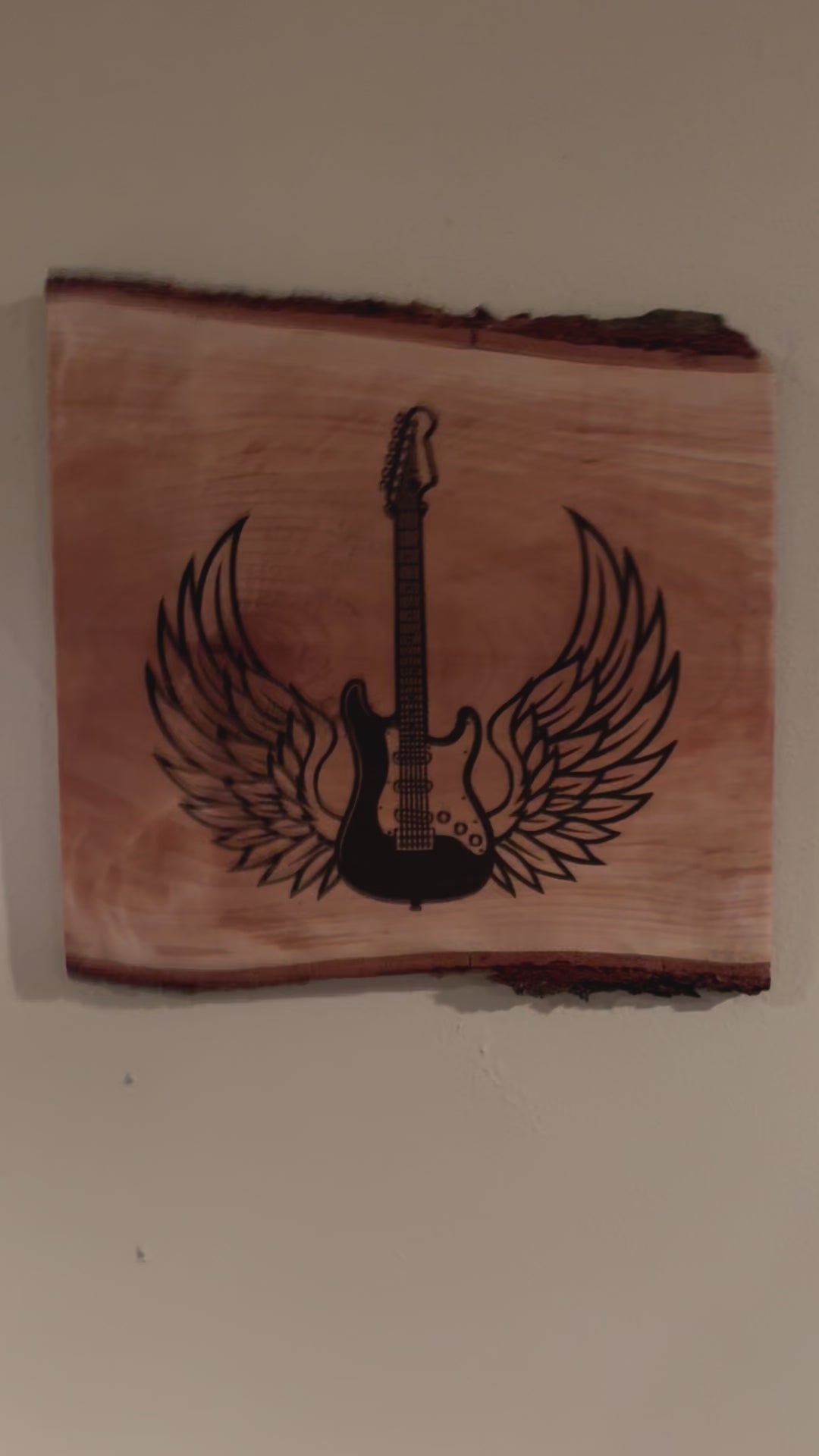 Live Edge Engraved Electric Guitar | Engraved Guitar and Angel Wings | Electric Guitar with Angel Wings Wall Art