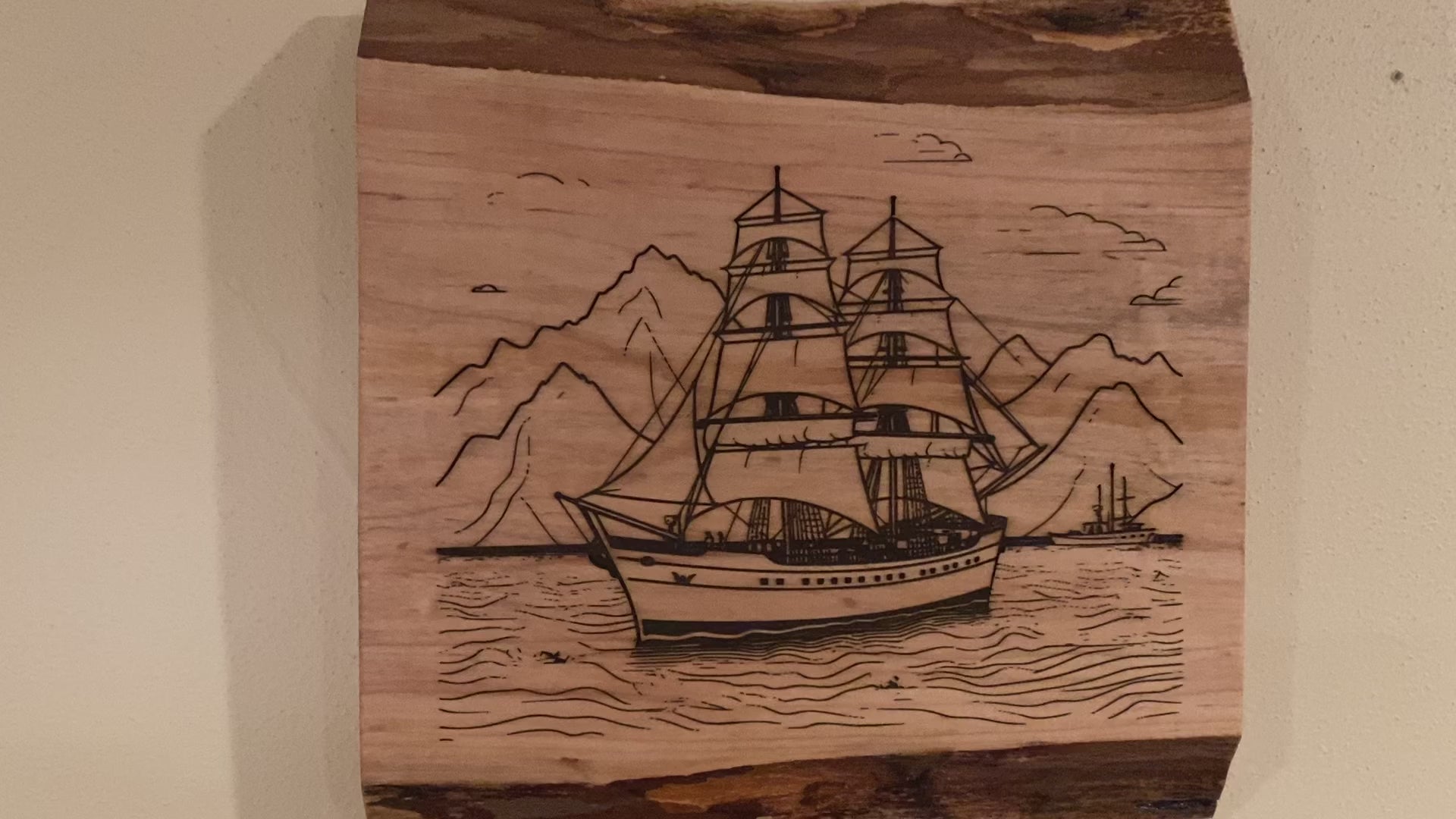 Live Edge Engraved Sailing Scene | Engraved Sailing Gift | Engraved Sailing Wall Art