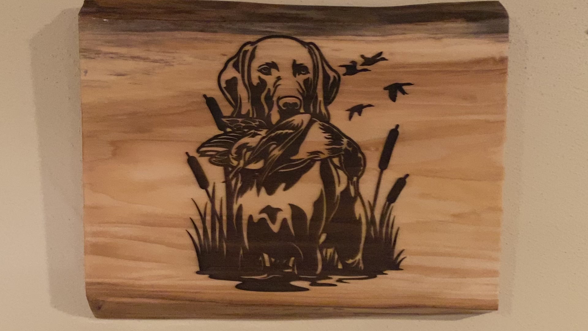 Live Edge Duck Hunting Scene | Engraved Duck and Dog | Hunting Wall Art