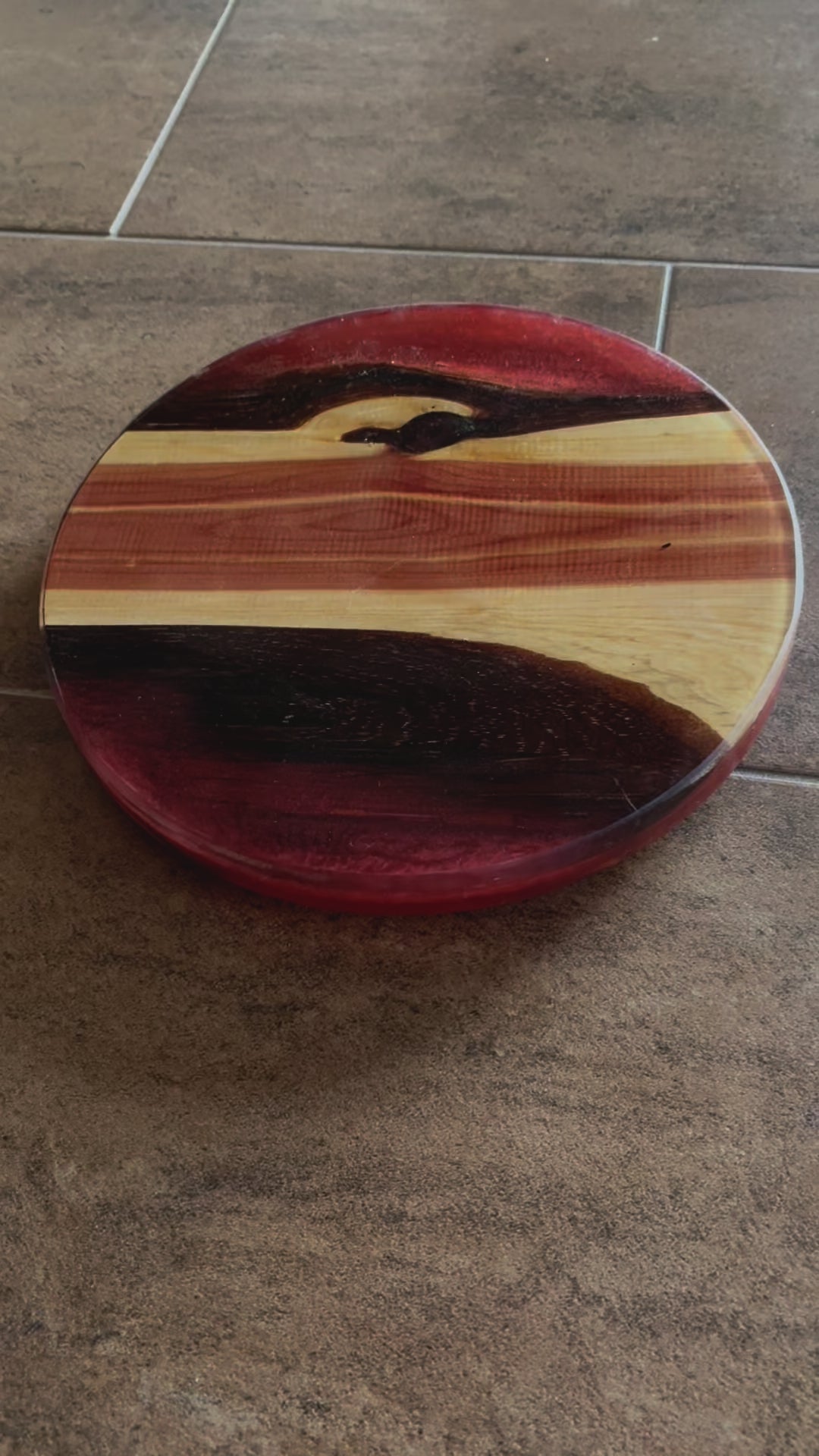 12 Inch Rotating Cedar Charcuterie Board with Red Epoxy | Table Centerpiece for Kitchen or Dining Room | Lazy Susan with Cedar and Red Epoxy