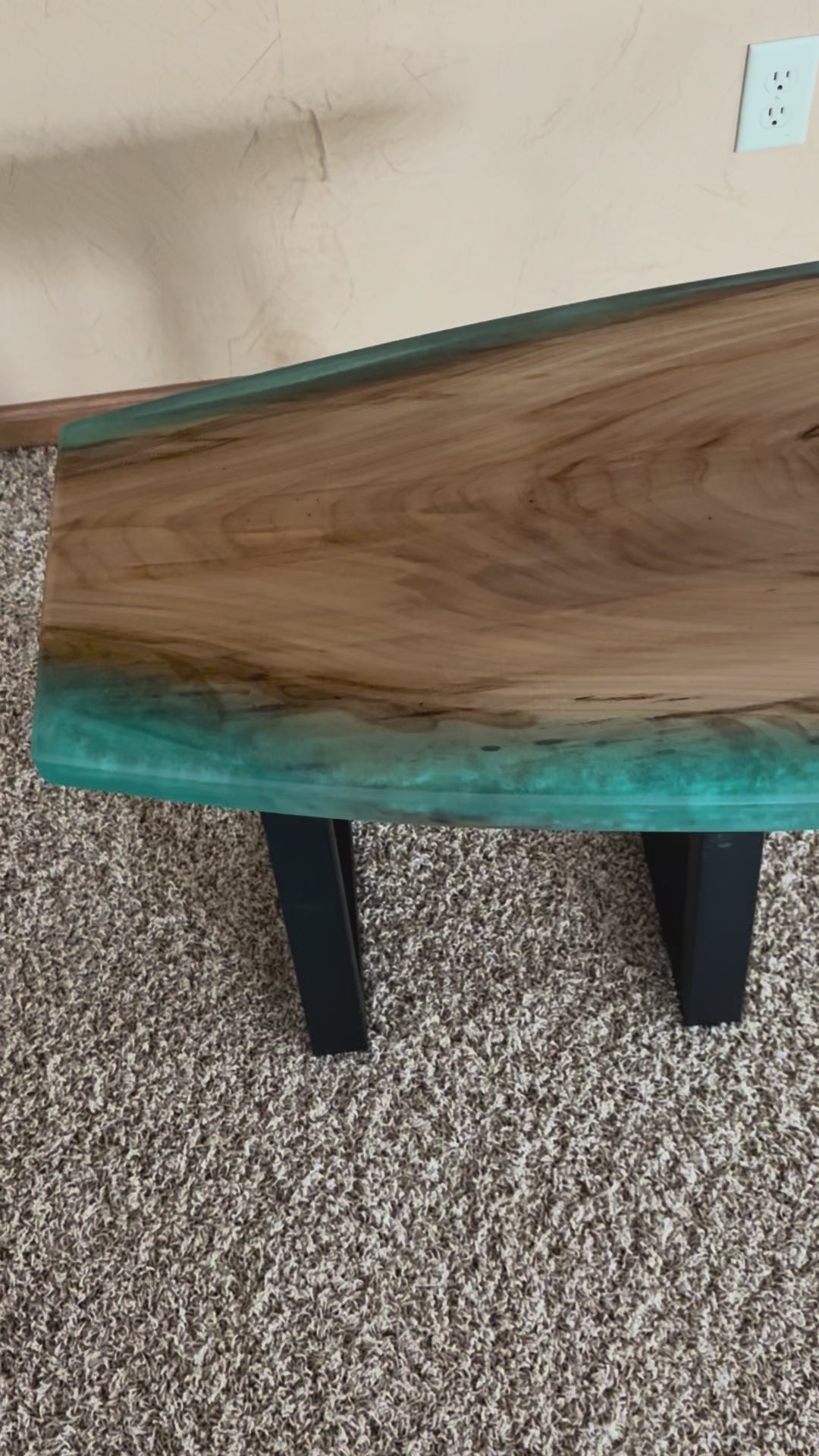 Live Edge Table: Hardwood with Blue Green Epoxy Resin