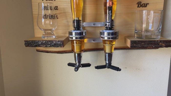 Custom Live Edge Two Bottle Liquor Dispenser with Two Shelves