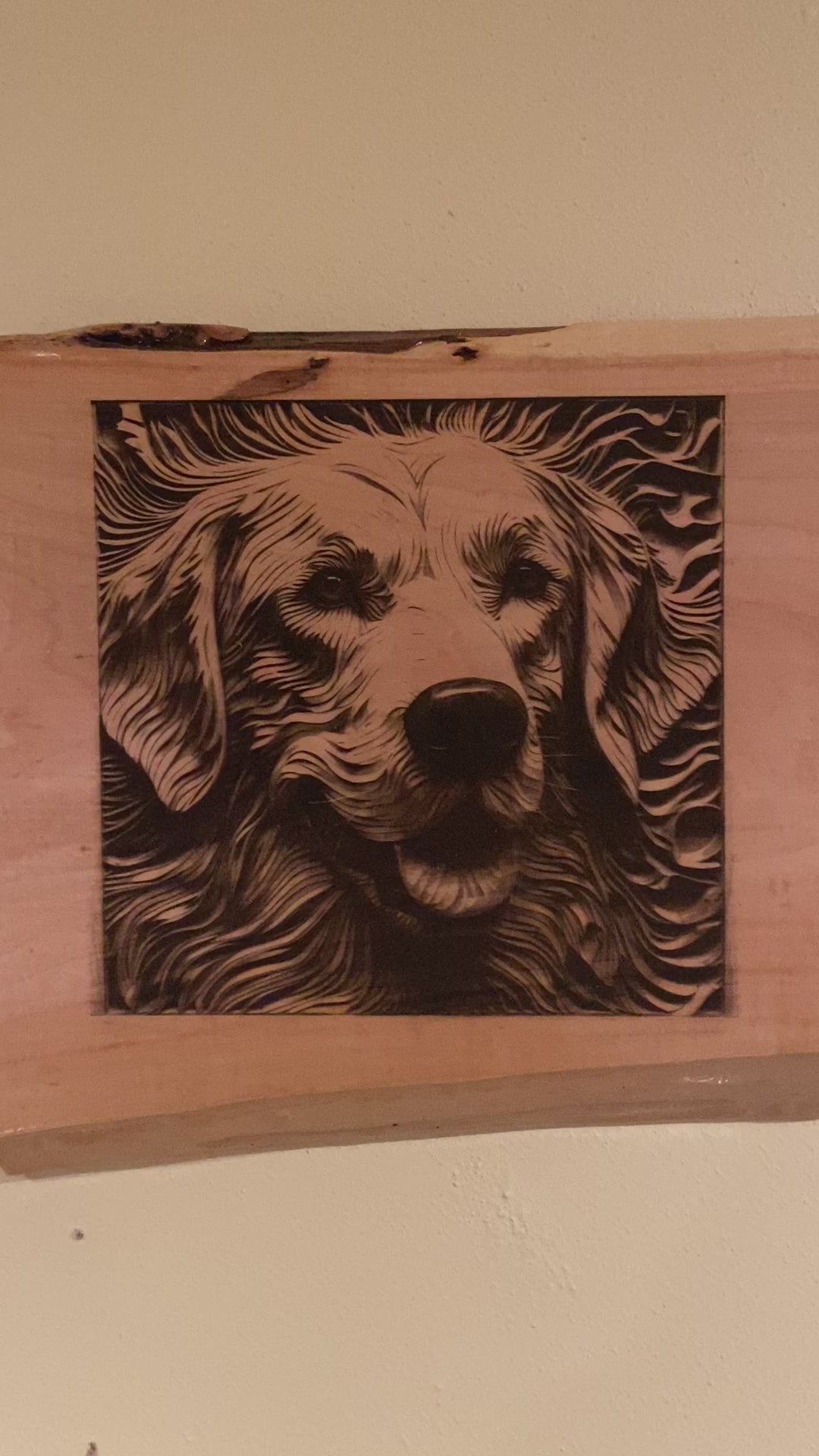 Live Edge Engraved Golden Retriever | Engraved Dog | Engraved Golden Retriever Wall Art