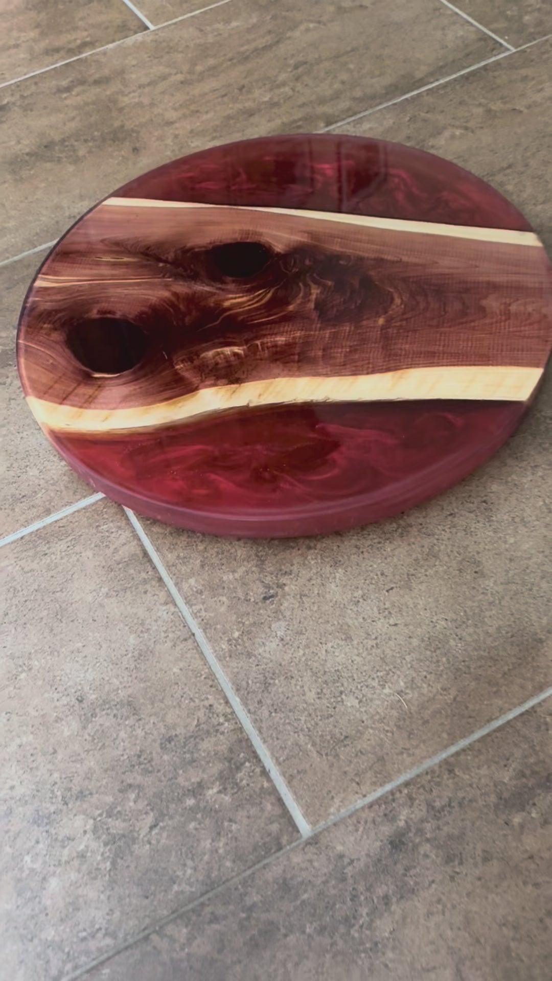 Rotating Cedar Charcuterie Board with Red Epoxy | Table Centerpiece for Kitchen or Dining Room | Lazy Susan with Cedar and Red Epoxy